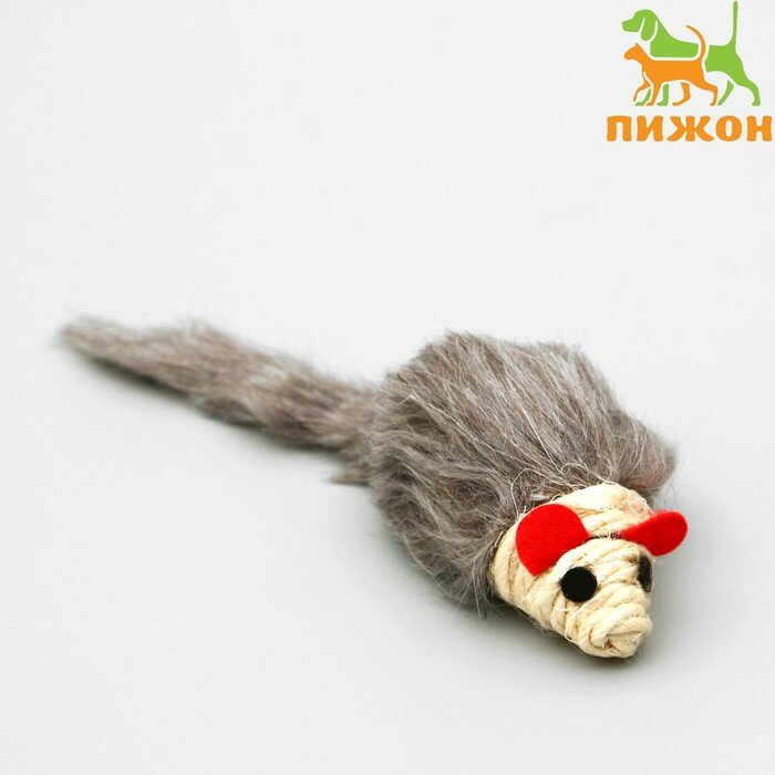 Игрушка для кошек "Серая мышь" с мордочкой из сизаля, 8 см (арт. 1013041)