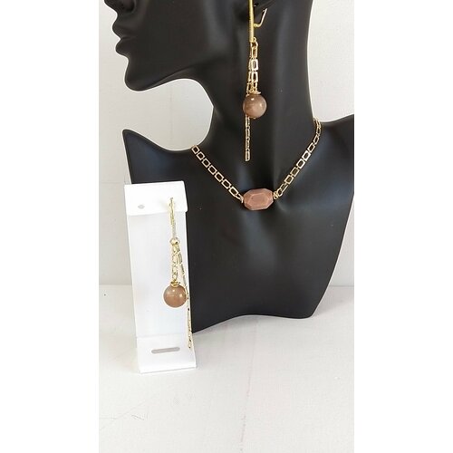 Комплект украшений, гeлиoлит, длина 42 см, золотой