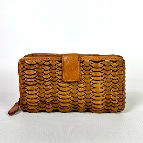 Бумажник Vera Pelle, фактура под рептилию, вязаная, плетеная, оранжевый