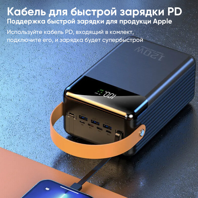 Повербанк с беспроводной зарядкой 160000 mAh, портативный внешний аккумулятор мощностью 120вт, портативная зарядная станция/ электростанция, уличный мобильный источник питания большой емкости, источник питания для прямой трансляции на открытом воздухе