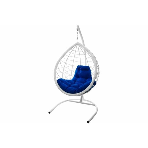 Подвесное кресло M-group капля лори, с ротангом белое синяя подушка подвесное кресло m group капля лори с ротангом коричневое синяя подушка