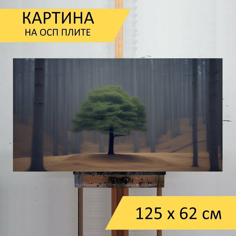 Картина на ОСП любителям природы "Растительность, одинокое дерево, странное" 125x62 см. для интерьера на стену