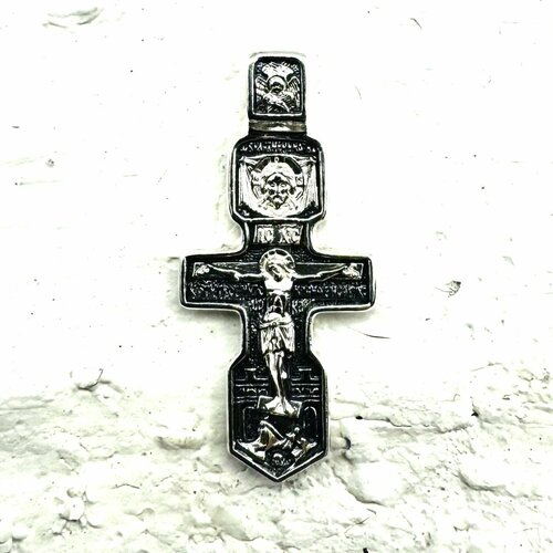 серебряный мужской крест margo jewelry с ликами святых из серебра 925 пробы на основе дерева эбен Крестик Рус Ювелир Альянс, серебро, 925 проба, чернение