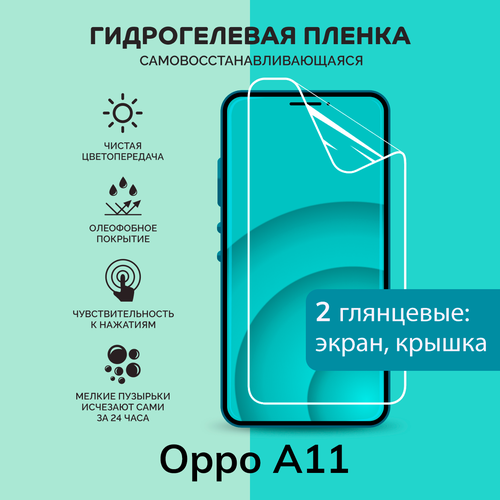 Гидрогелевая защитная плёнка для Oppo A11 / глянцевые плёнки на экран и крышку