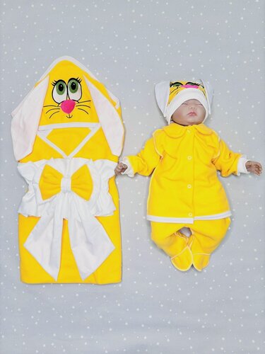 Изображение товара Конверт ALMeretskaya, для новорожденных, на выписку, хлопок, 0-6 месяцев, желтый