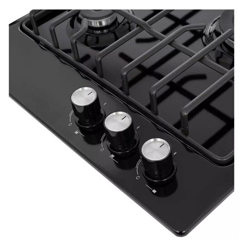 Встраиваемая газовая варочная панель Simfer H45V35B571 черного цвета на 3 конфорки шириной 45 см с Wok-конфоркой