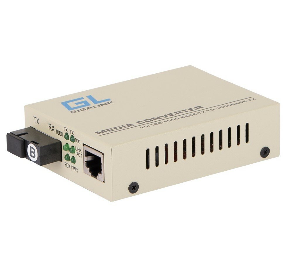 Оптический конвертер GIGALINK из UTP 10/100/1000Мбит/c в WDM без LFP SM SC Tx:1550/Rx:1310 8 дБ (до 3 км)