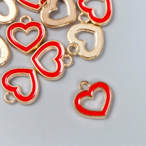 Декор для творчества металл эмаль Сердце кант красный 15х14 см 10шт 382₽