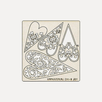 Изображение товара Mr.Painter CHI-9-NF57 Чипборд 9,5×10 см 001 Сердечки – декоративная заготовка для скрапбукинга