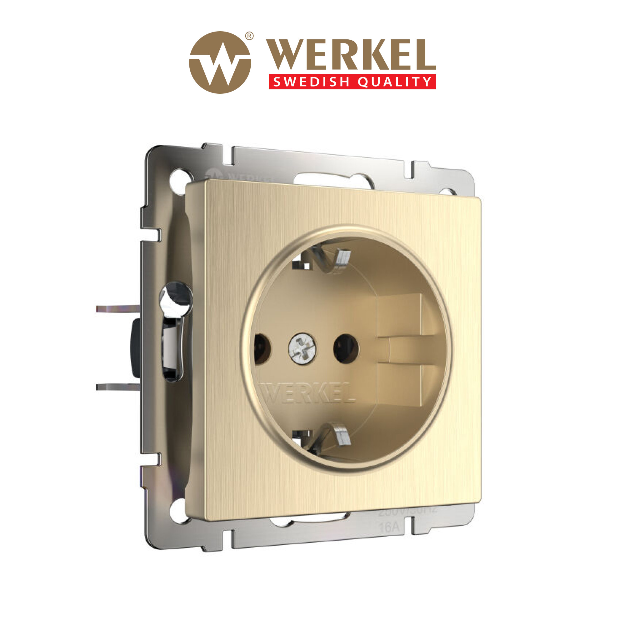 Встраиваемая розетка с заземлением и шторками Werkel W1171110 шампань рифленый IP31