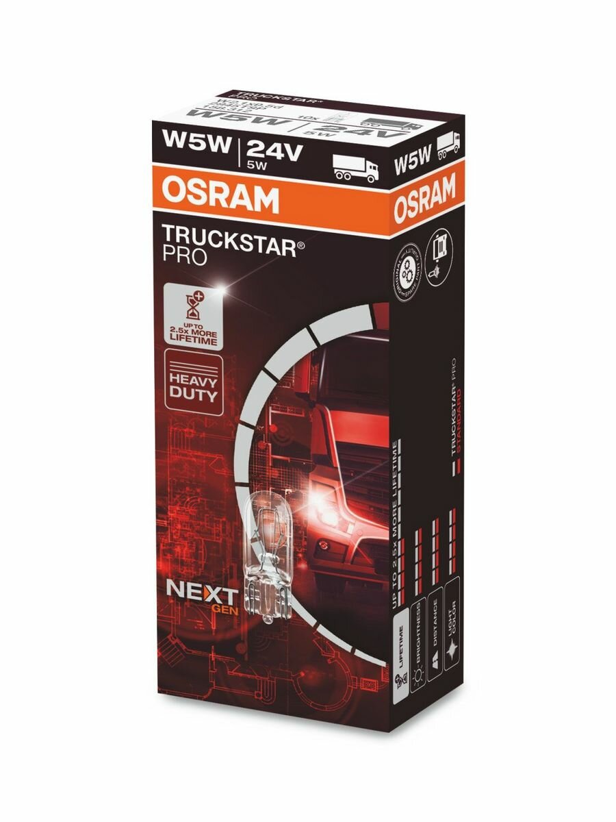 Лампа OSRAM W5W 24V-5W (W21x95d) Truckstar Pro (1 шт.)