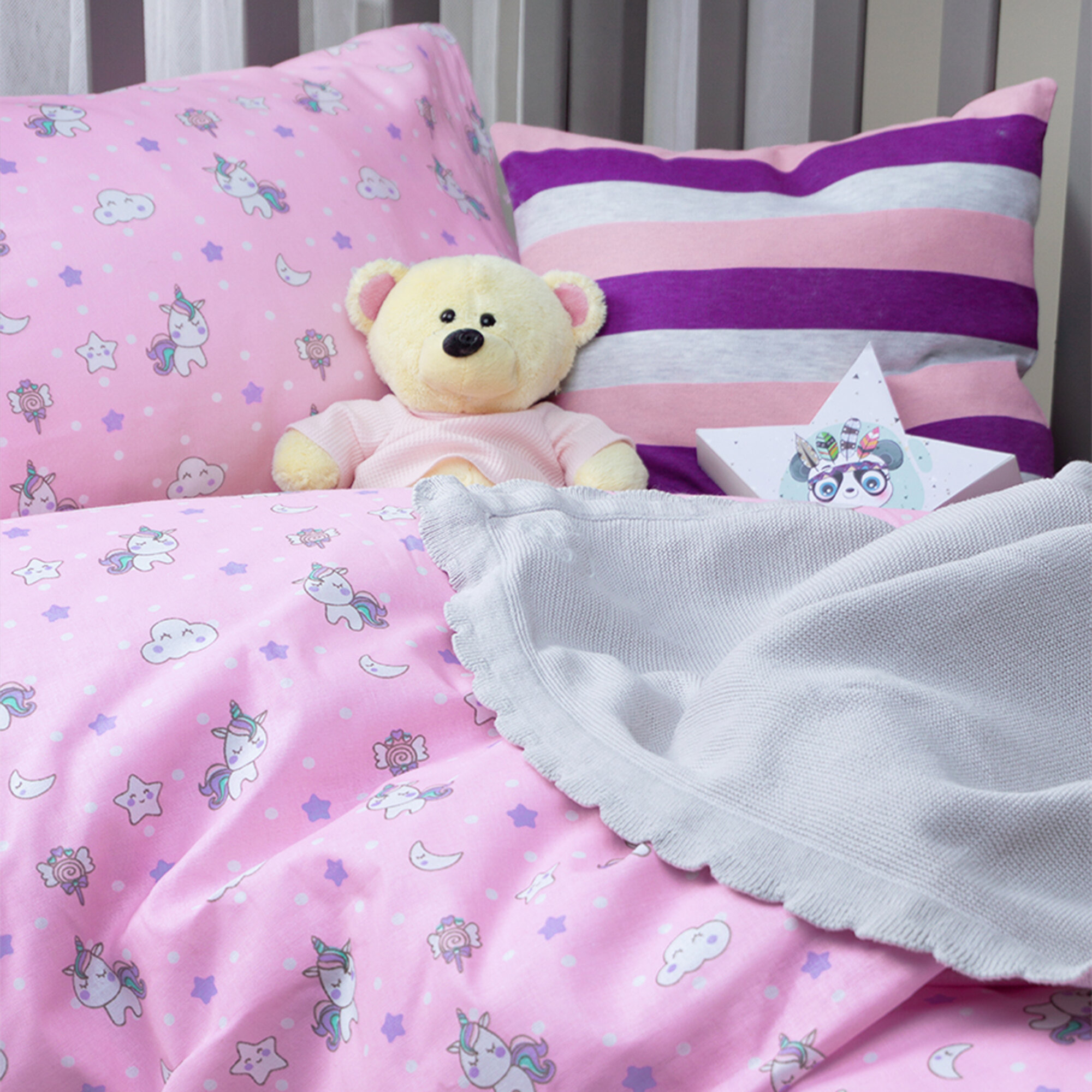 Комплект постельного белья Детский в кроватку Galtex Единорожки розовый