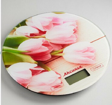 Весы (аксинья КС-6503 "Розовые тюльпаны" 5 кг, стекло)