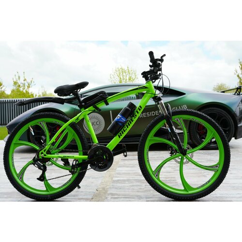 Велосипед Richiesto 26 колёса литые Алюминиевые диски Рама 18 Горный Взрослый Подростковый Спортивный салатовый 27700₽