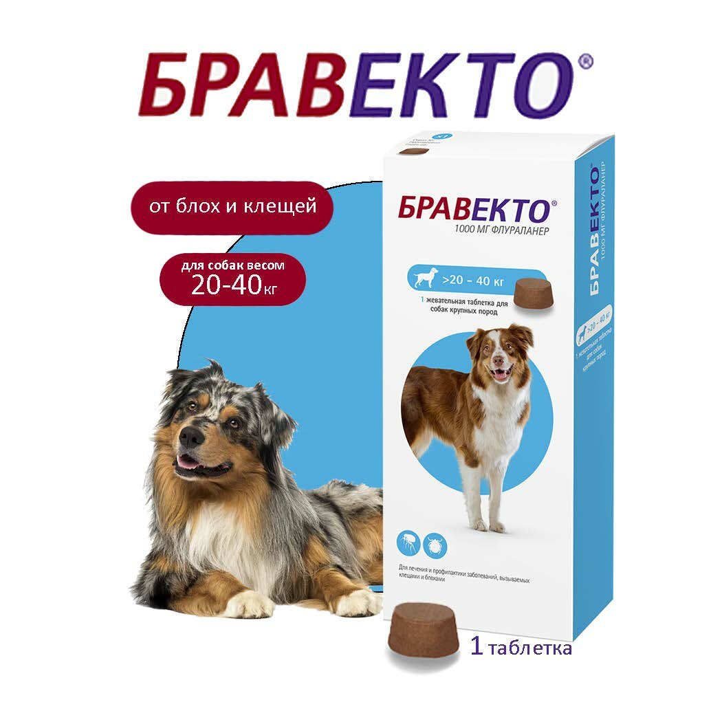 Бравекто таблетка жевательная 20-40 кг, таблетка 1000 мг
