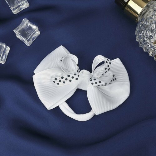 Резинка для волос Школьница бант мелкий горох 8 см белый 6шт 470₽