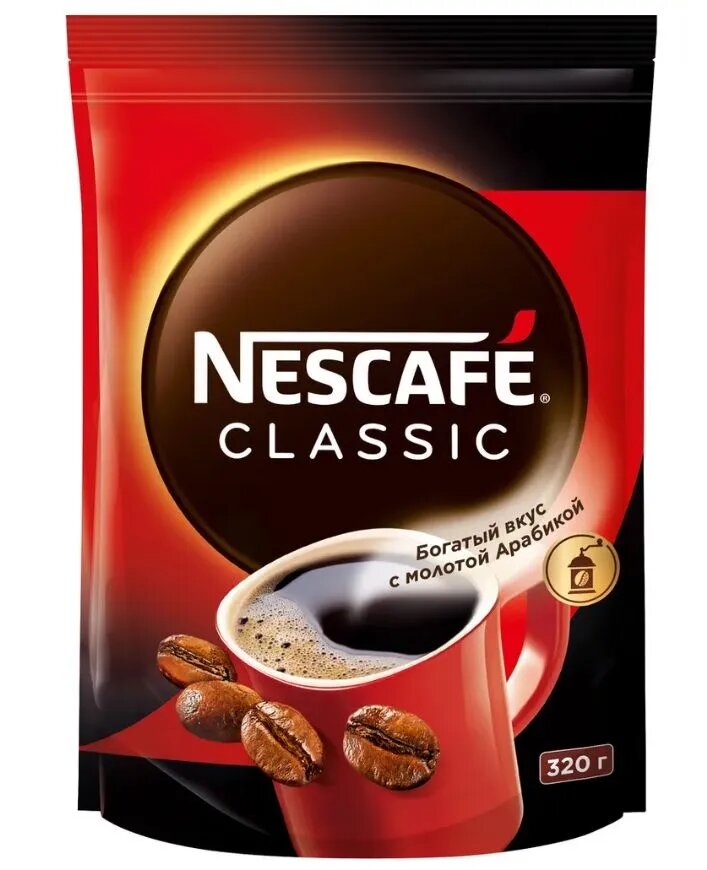 Кофе Nescafe Classic растворимый с добавлением молотой арабики, пакет, 320 г