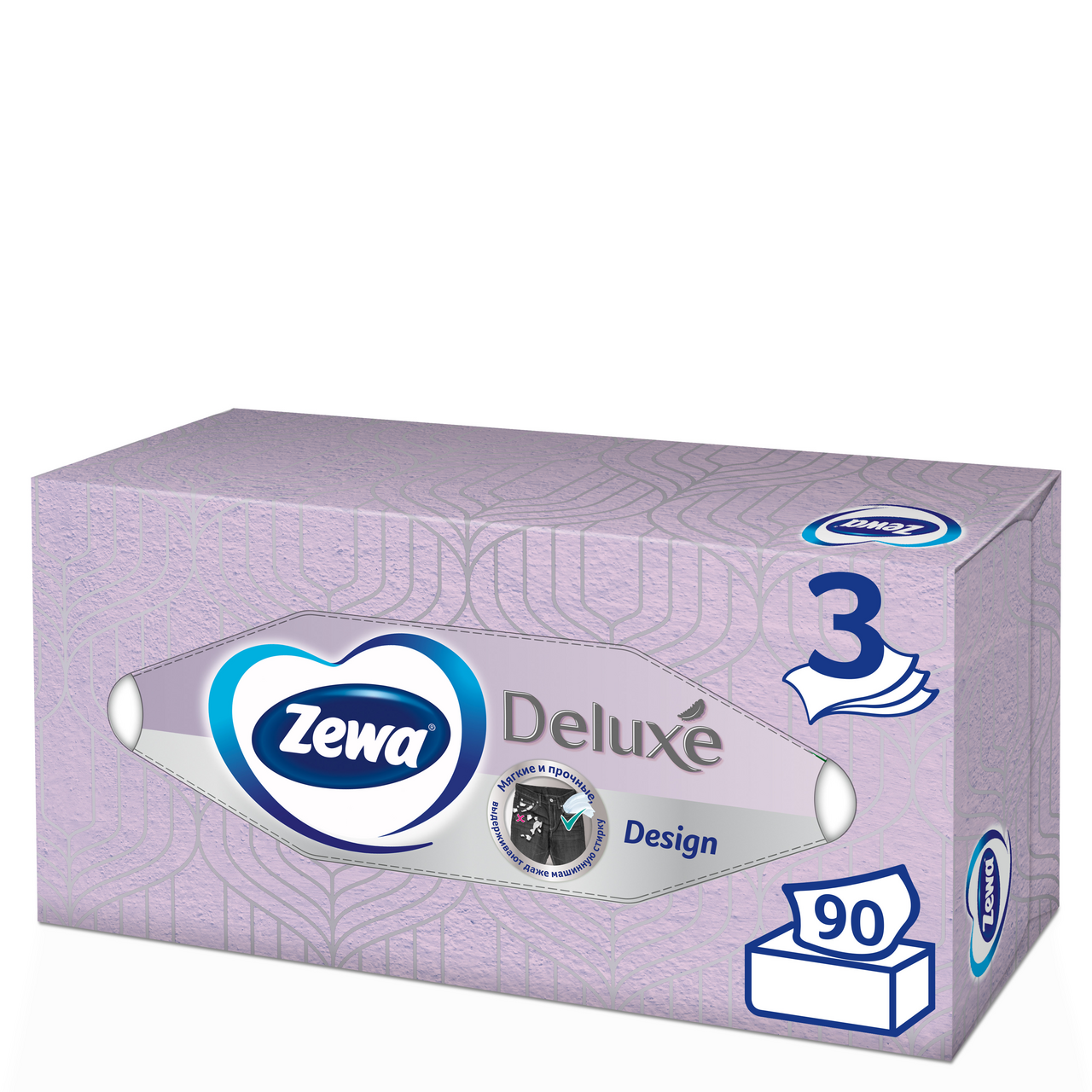 Салфетки бумажные ZEWA Deluxe Дизайн 3-слоя в коробке, 90шт