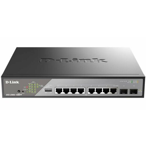 D-Link Smart L2 Surveillance Switch 8х1000Base-T PoE 802.3bt 90W, 2x1000Base-X SFP, PoE Budget 242W, Long-range PoE up to 250m epstein d range