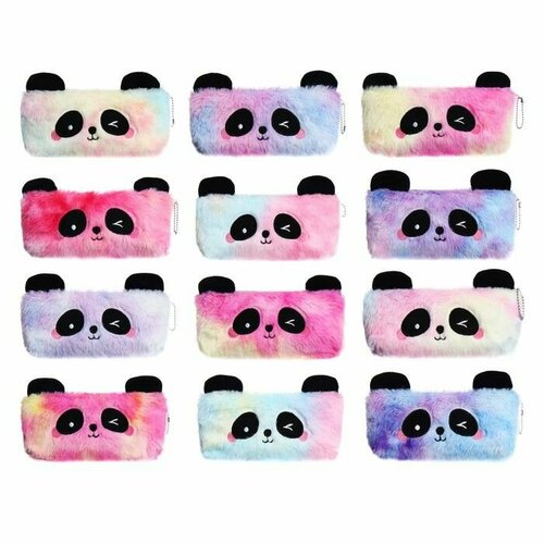 Пенал школьный меховой на молнии Calligrata Панда микс 605₽