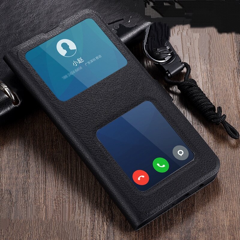 Чехол-книжка «Con Una Finestra» для OnePlus Ace 3 /OnePlus 12R с окном вызова предпросмотра и свайпом позволяет отвечать на звонки и сообщения не .