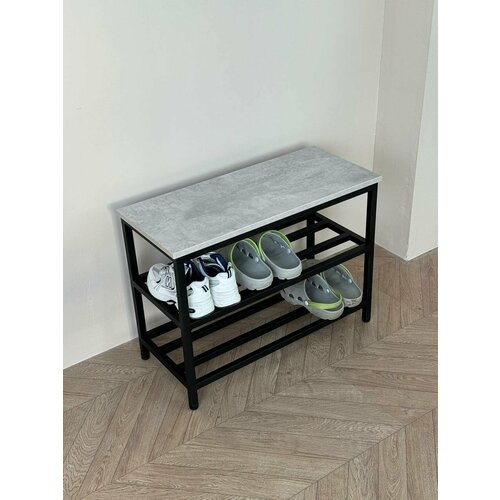 Обувница в прихожую с сиденьем Лофт, Мастерская Уюта, 68х30х50см, цвет Бетон