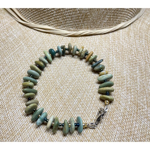 Браслет Яшма 18-3, яшма, зеленый, бежевый