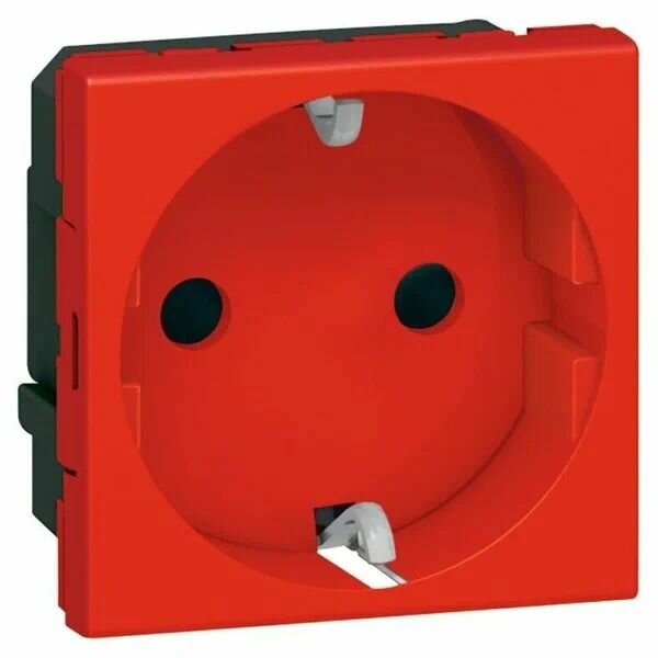 фото Розетка 2К+З, 10/16 А 250 В немецкий стандарт, 2 модуля. Цвет Красный. Legrand MOSAIC 077218