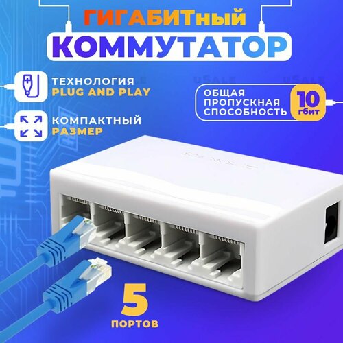 Гигабитный Коммутатор 5 портовый 101001000мбит10гбит общая пропускная спобосность 1621₽
