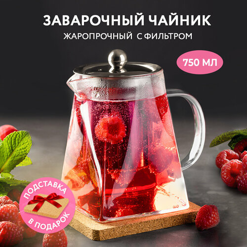 Чайник заварочный стеклянный прозрачный френч пресс с ситечком 750 мл Karpee Home