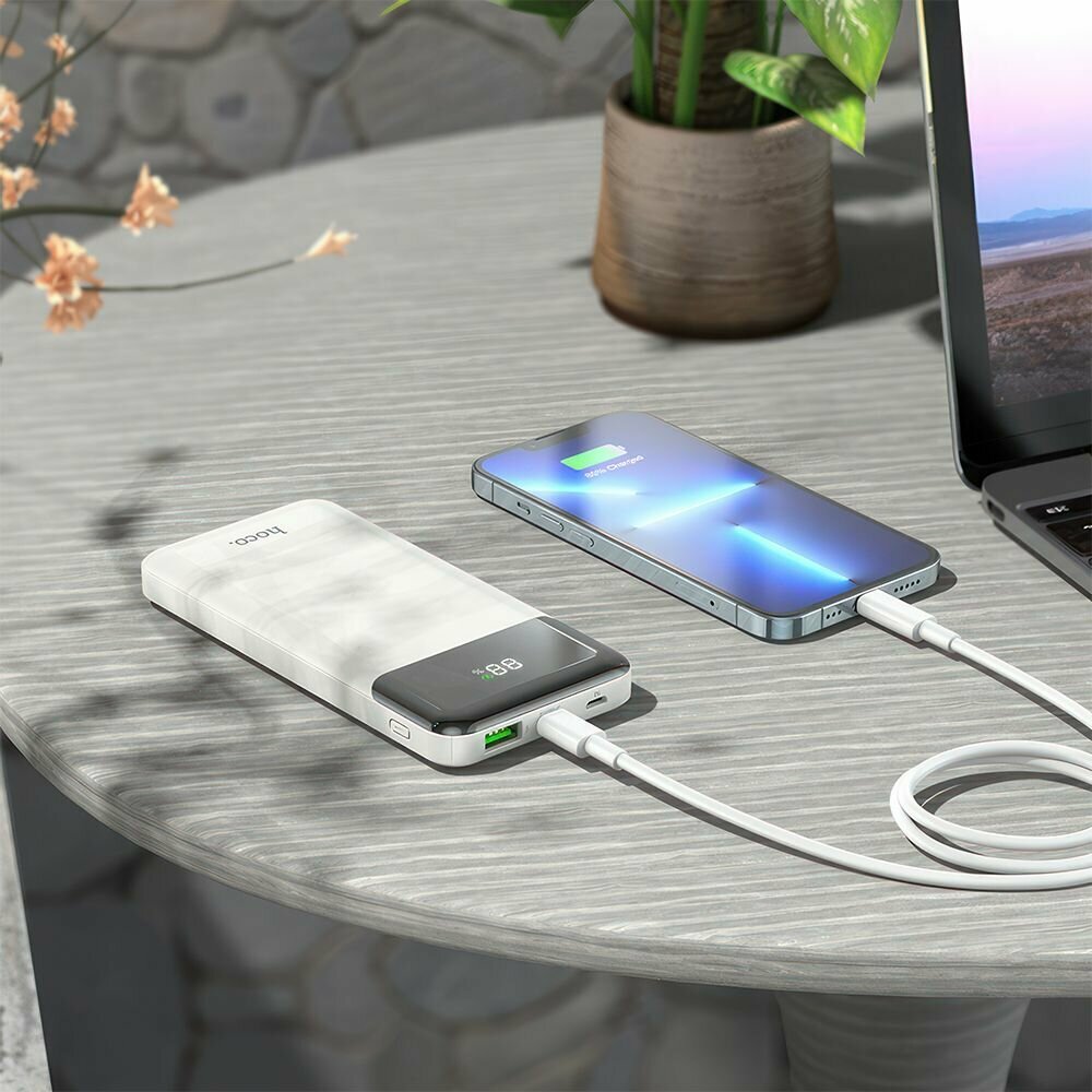 Внешний АКБ HOCO J102 Cool Figure 10000 mAh, 1xUSB, 1xUSB-C, 3А, QC 3.0, PD20W, LED, Li-Pol (белый) — фото 1