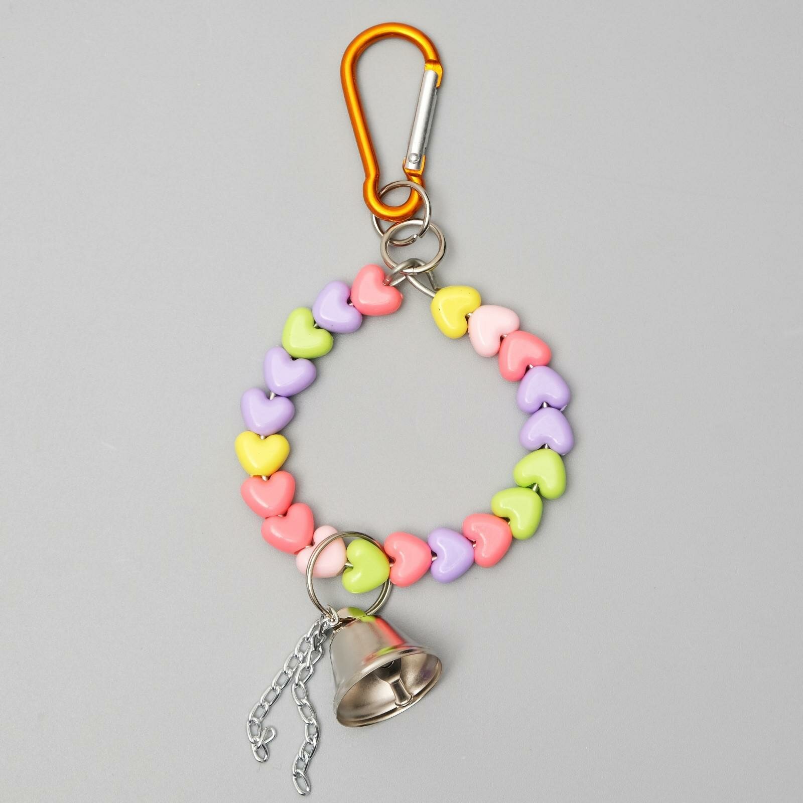 Игрушка для птиц «Кольцо из бусин» 6×17 см с колокольчиком пластик металл