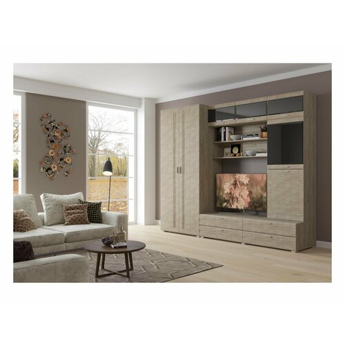 Модульная гостиная Лотос (композиция 24) (Бетон бежевый, Дуб серый)