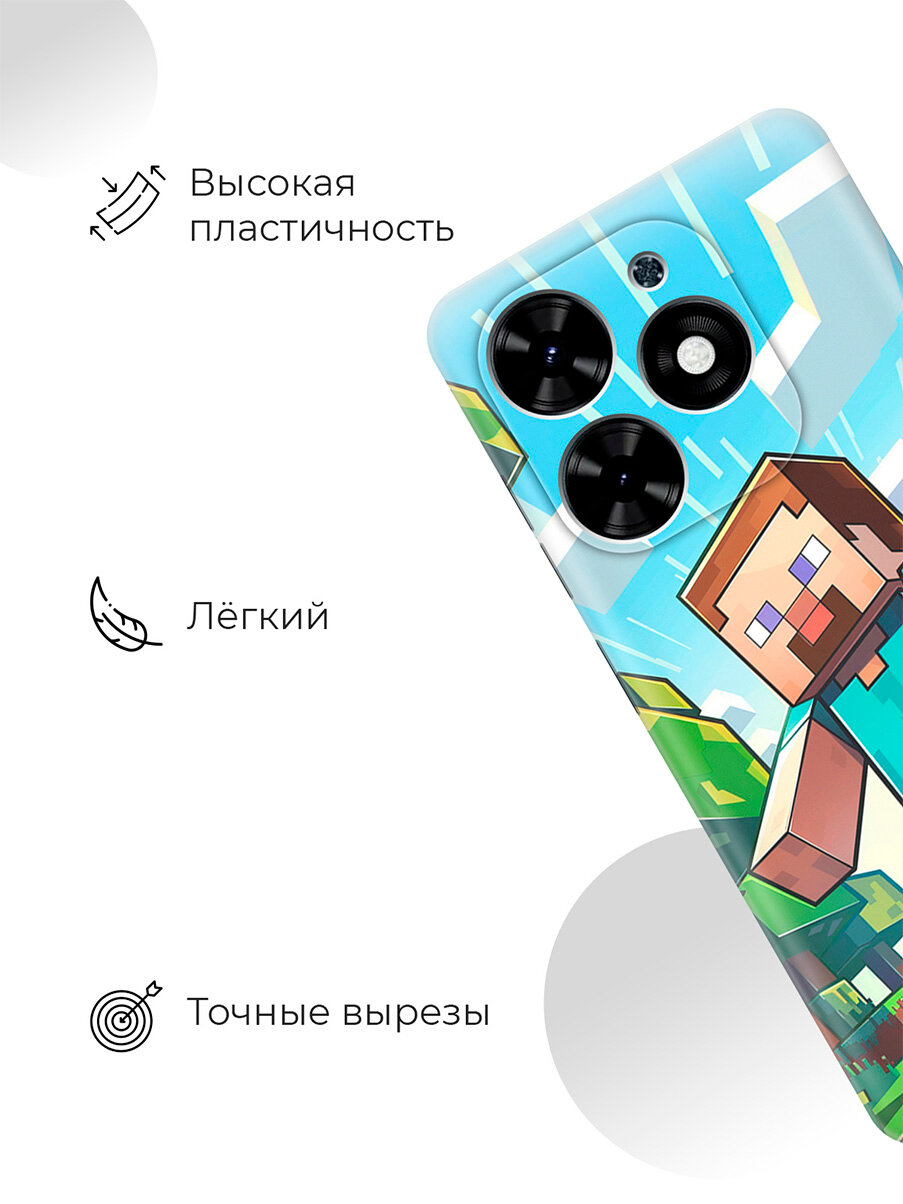 Силиконовый чехол на Tecno Spark Go 2024 / Spark 20 / 20C / Pop 8 с принтом "Майнкрафт" — фото 1
