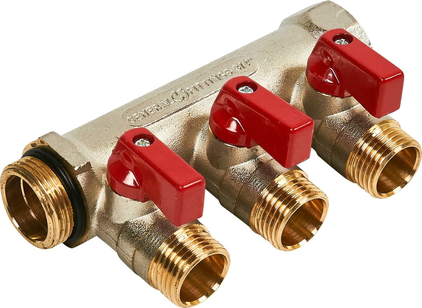 фото Коллектор с шаровыми кранами Stout на 3 отвода 3/4x1/2