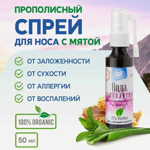 Изображение товара Прополисный спрей от насморка и заложенности носа с мятой мульти - профилактика насморка, простуды, вирусов, 50 мл.
