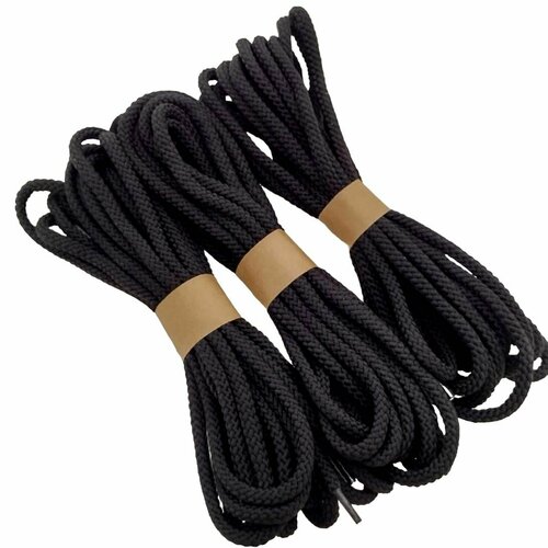 Шнурки 240 см, круглые, прочные, с сердечником, черные, 3 пары