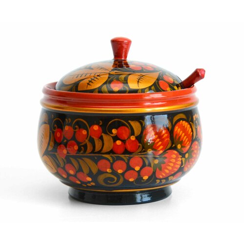 Сахарница с ложкой большая хохлома D14 H13