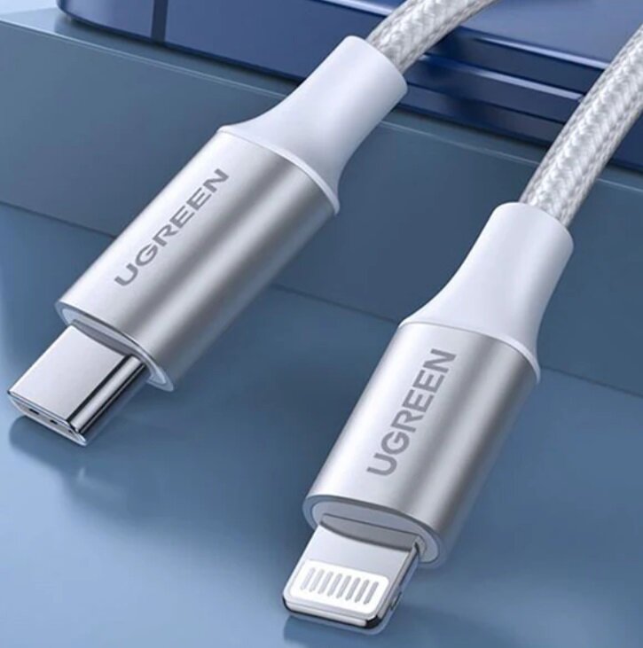 Кабель UGREEN USB-C to Lightning M/M Cable Aluminum Shell Braided 1.5m US304 (Silver) 70524 — фото 1