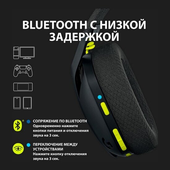 Беспроводные игровые наушники c микрофоном Logitech Wireless Headset G435 черный/желтый (981-001050) — фото 1