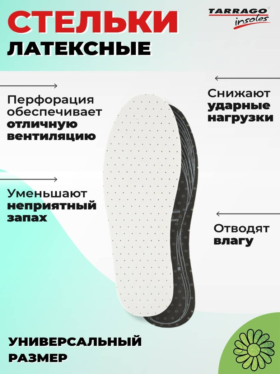 TARRAGO - Стельки латексные с активированным углем, ODOR BLOCK, Б/Р