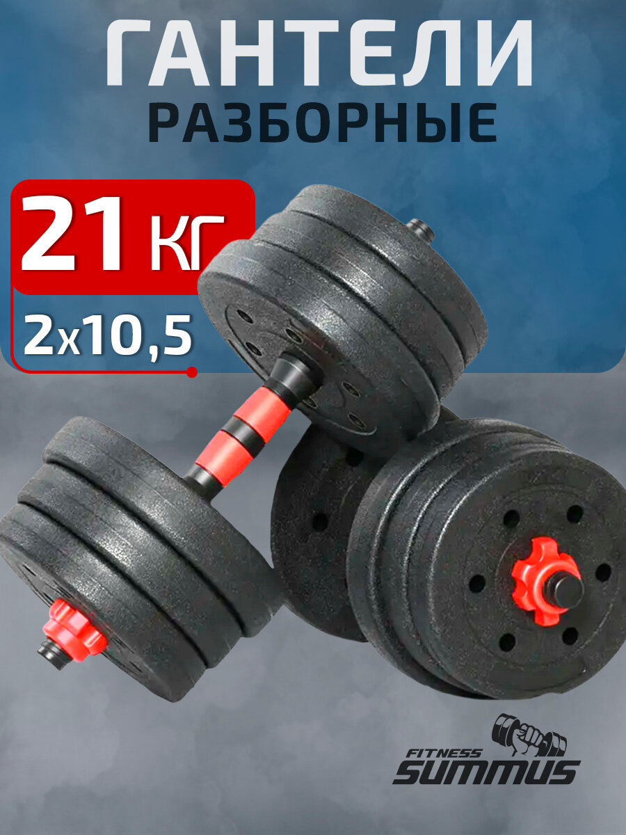 Гантели разборные пластик/цемент 2 шт. по 10,8 кг, d-25мм (рельефный пластик), 4930-362-1