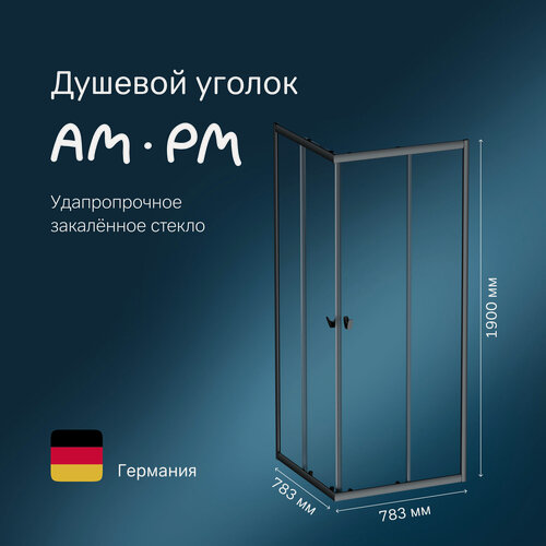 Изображение товара Душевой уголок AM.PM Sunny 80x80, душевое ограждение, без поддона, стекло прозрачное, профиль черный матовый