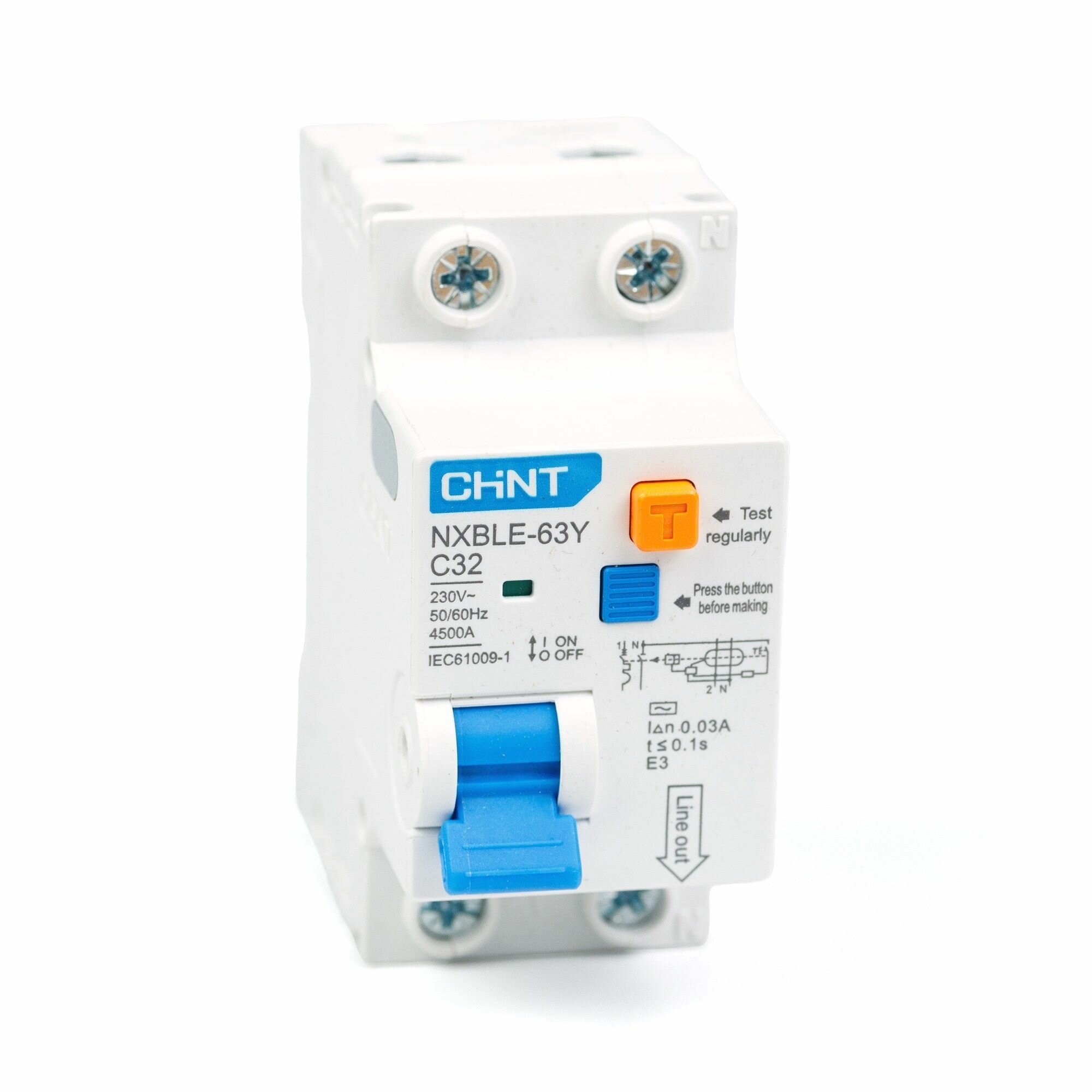 Дифференциальный автомат АВДT CHINT NXBLE-63Y 1P+N 4.5kA х-ка С 32А тип АС 30mA (R) 105545