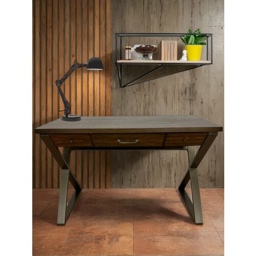 Письменный стол WD-20016 JJ Metal, столешница из натурального дерева, 3 выдвижных ящика, на металлическом основании.