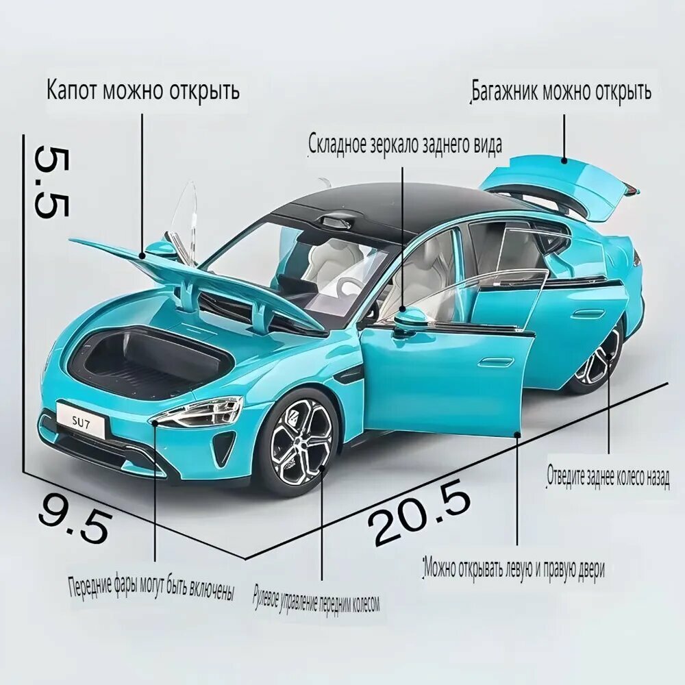 Игрушечные Машинки Xiaomi Модель Xiaomi SU7 из сплава 1:24, темно-синий