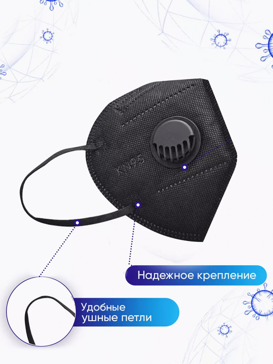 Маски И Респираторы Xiaomi Респиратор, респиратор от пыли, одноразовый Safe Area KN95 FFP2 (черный) маска защитная с клапаном, 10 шт.