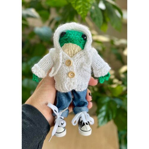 Кукла интерьерная на каркасе Лягушонок в одежде 17 см. Сувенир жаба.