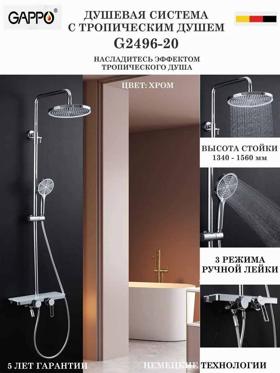 Душевая система с тропическим душем Gappo G2496-20