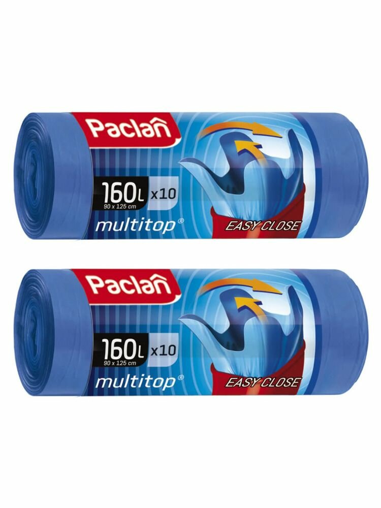 Paclan Мешки для мусора Multitop с завязками синие 160 л 10 шт 2 рулона